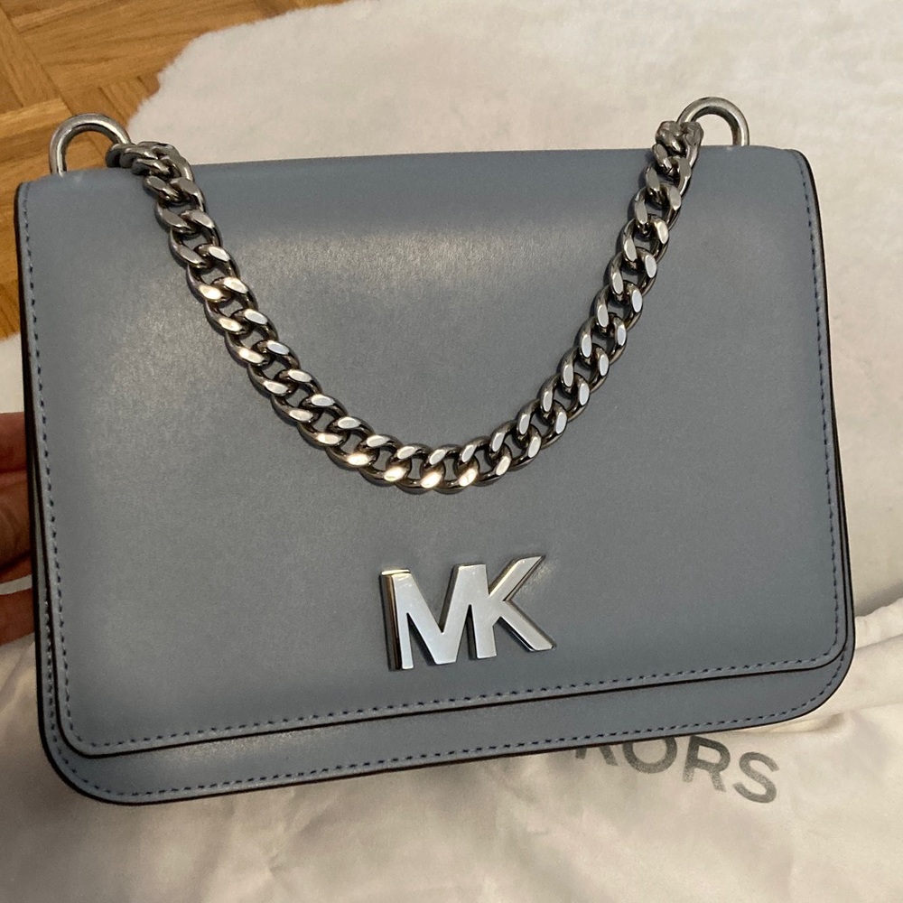 Michael Kors Mott cornflower  Blue chain Leather Crossbody